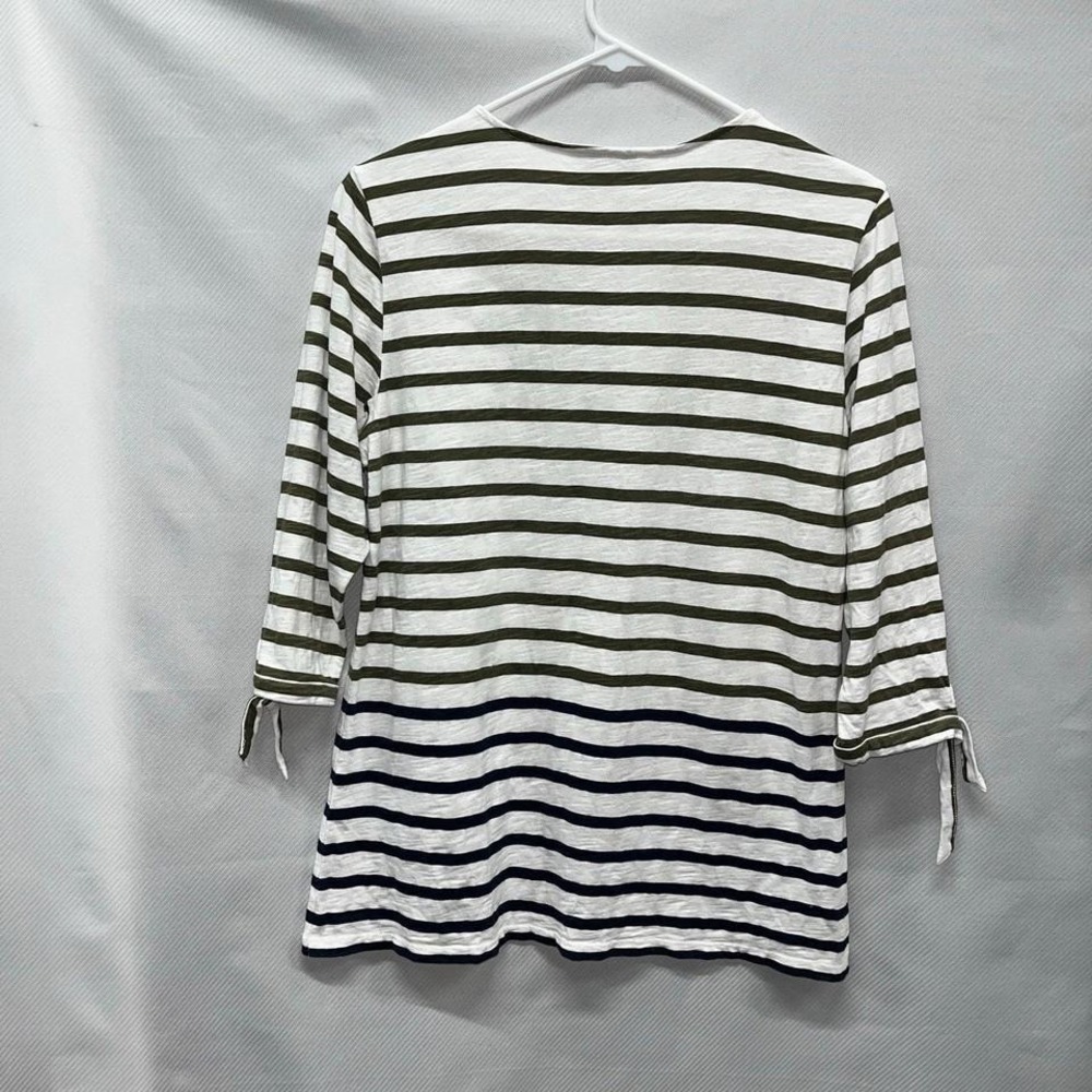 Chic Nautical Christopher & Banks Green & Blue Striped Long Sleeve Top Size S - Picture 2 of 5
